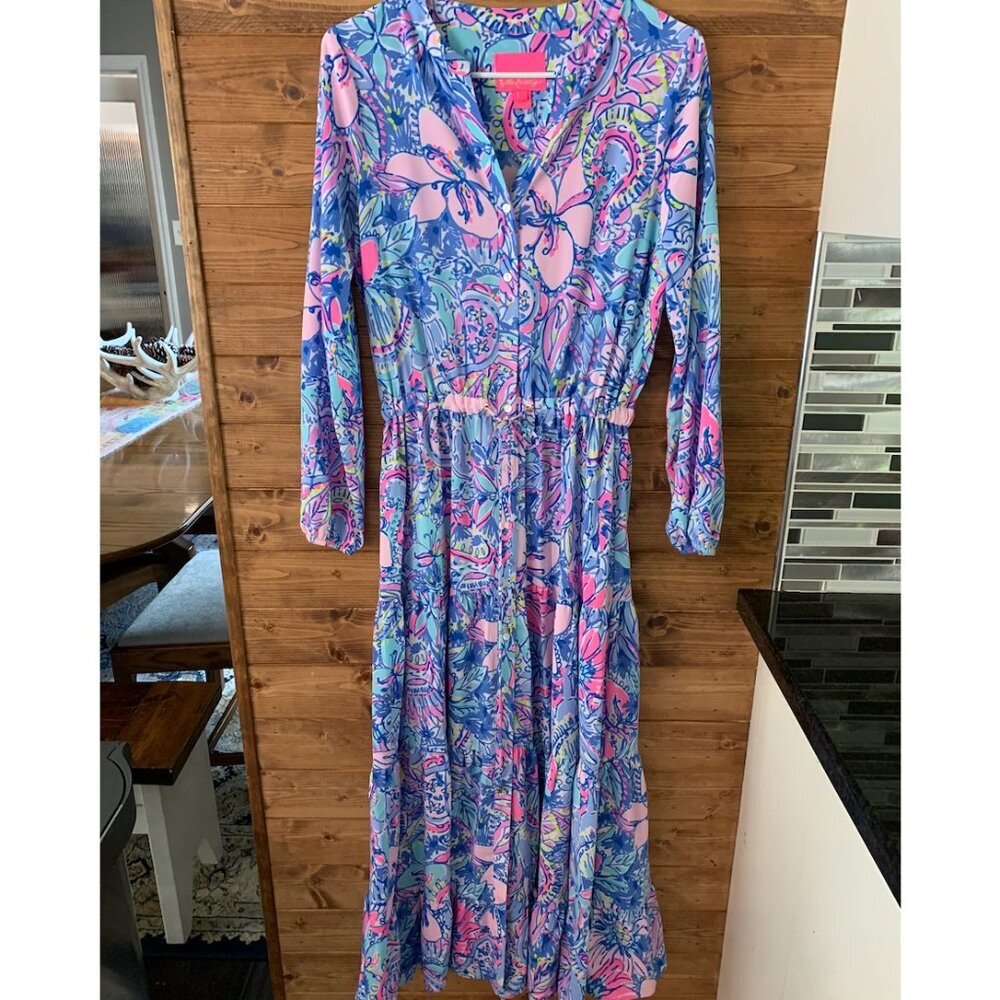 Lilly Pulitzer Cori Stretch Shirt Maxi Dress in Pop Up Got Your Back Size 0 - Picture 3 of 5
